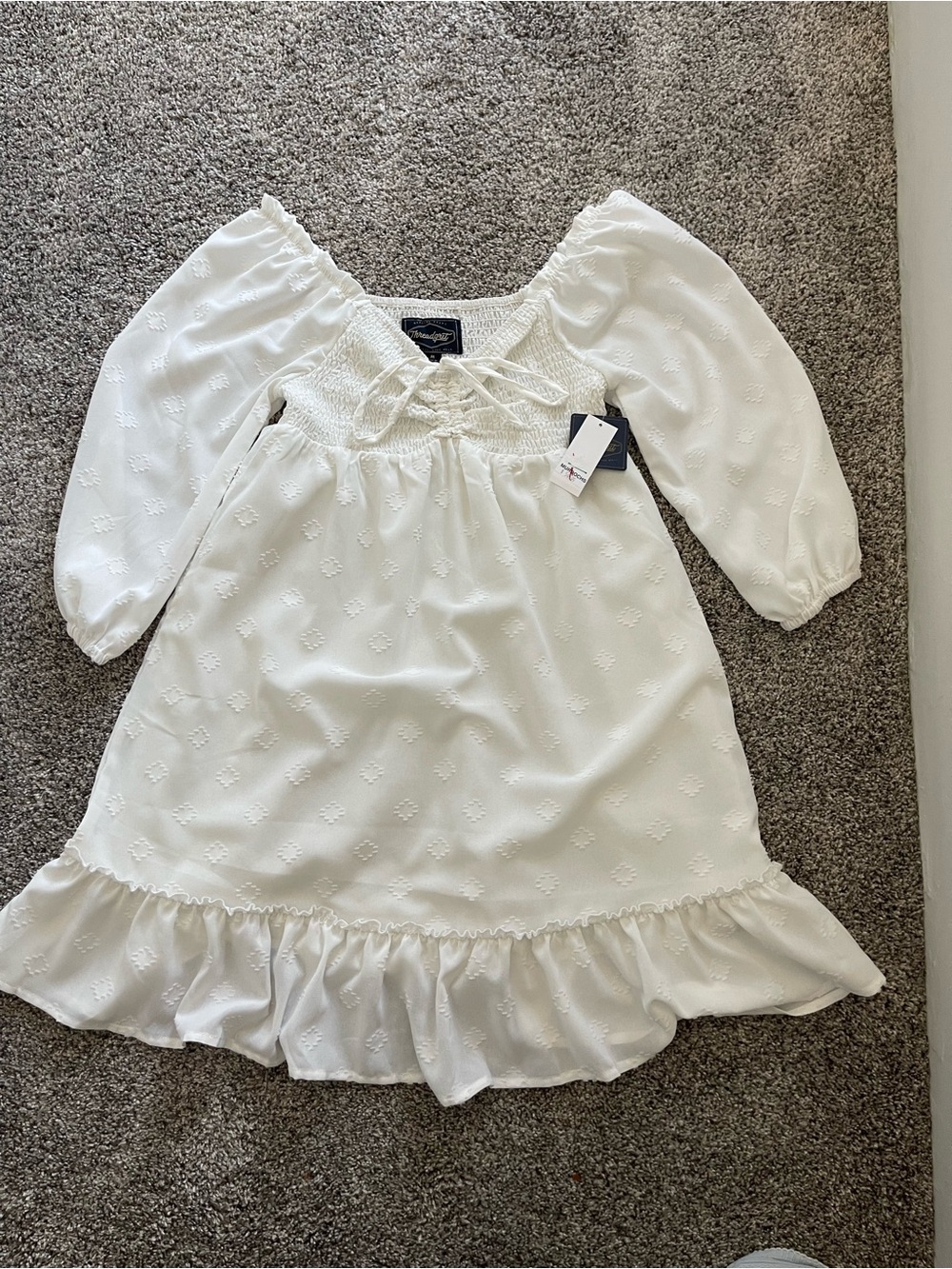 Women’s White Smocked Ruffle Dress - Classic Peasant Style